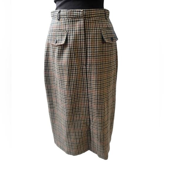 Vtg 90s Plaid Wool Pocket Equestrian English Office Preppy Skirt 10 Heritage - Picture 1 of 6